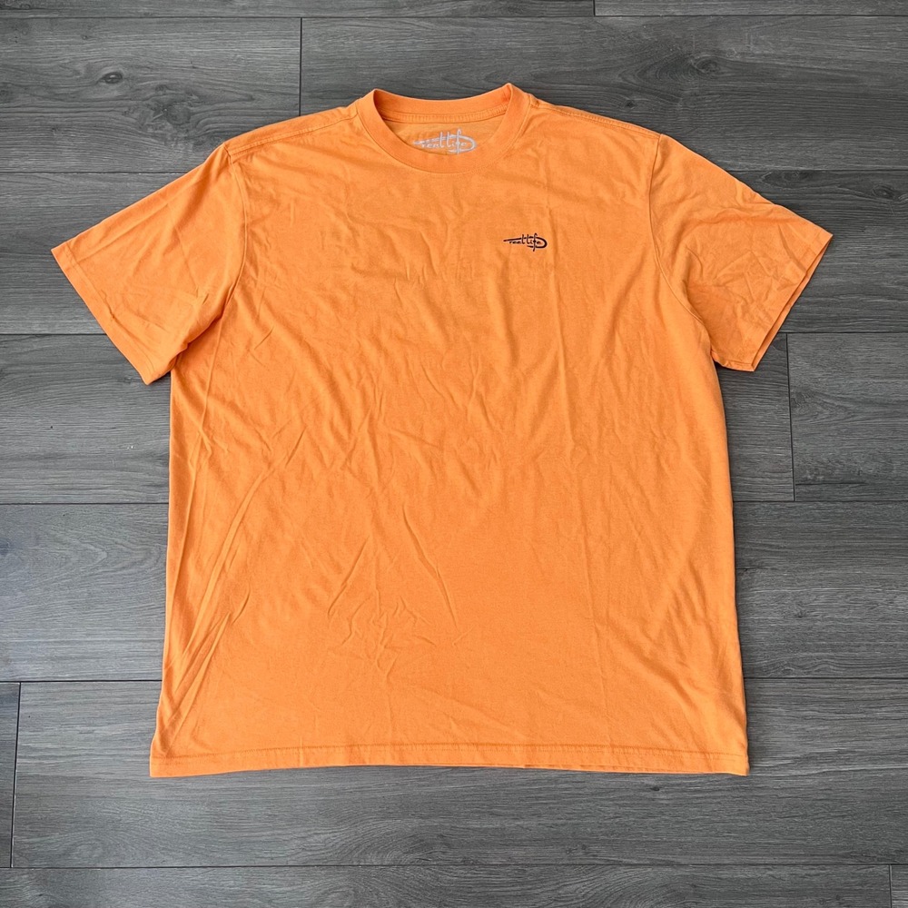 Reel Life Mens Orange Graphic Fishing T-Shirt Size XXL Short Sleeve Crew Neck